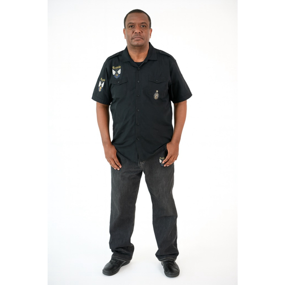 Men's Old Skool Black Gold Embroidered Jeans Waist - Picture 1 of 12
